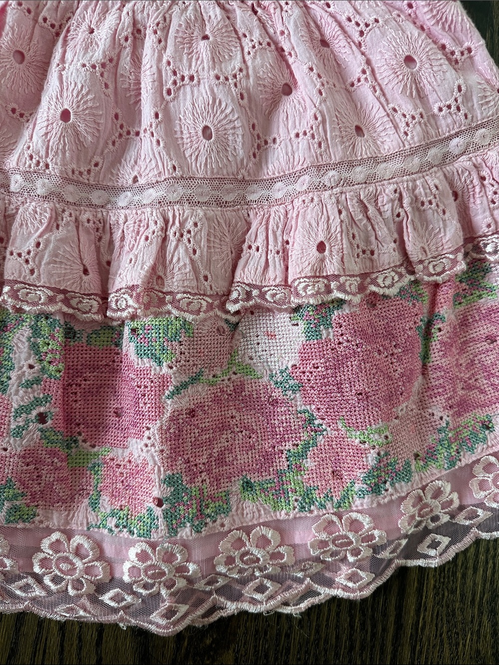 Love Shack Fancy Pink Floral Eyelet Tiered Skirt - Picture 2 of 4